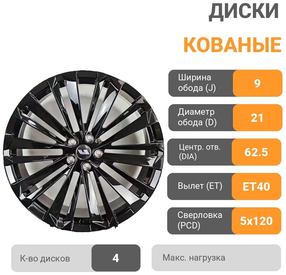Li l7, l9 9x21/5x120 D62.5 ET40 4 диска черный