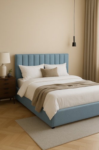 Кровать VIORO HOME ESTEL двуспальная, 160x200 см (без матраса, без подъёмного механизма) голубой