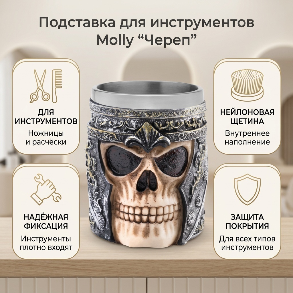 Molly стилизованная подставка для ножниц Череп