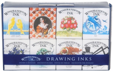 Набор туши художественной Winsor&Newton для рисования, коллекция Генри, 8цв., 14мл, стекл. флакон