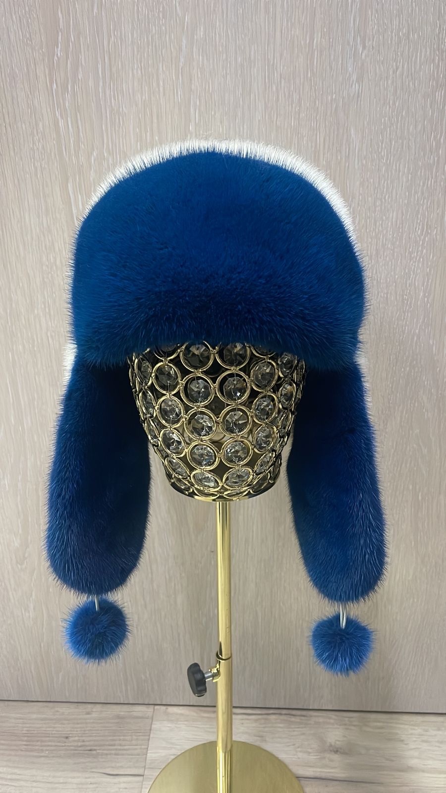 Ушанка SemiFur размер 56, 57, 58, 59, бежевый, синий
