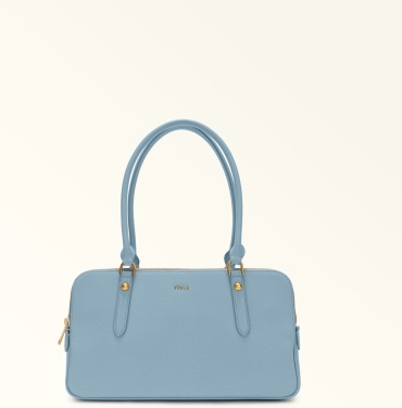Сумка тоут FURLA натуральная замша, натуральная кожа голубой