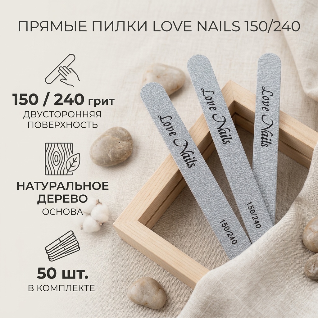 LOVE NAILS маникюрная пилка прямая 150/240 50 шт