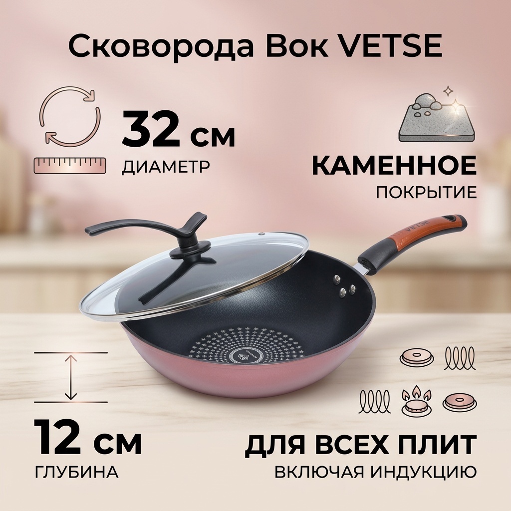 Сковорода 32 см с антипригарным покрытием, алюминий