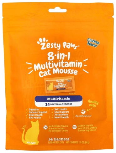Zesty Paws 8-in-1 Multivitamin Cat Mousse витамины со вкусом курицы для кошек 14 пакетиков по 6 г
