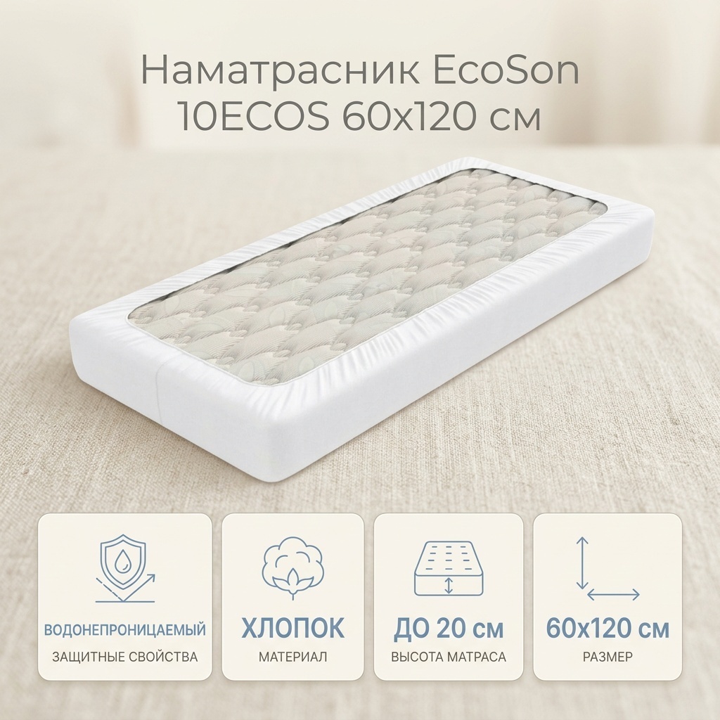 EcoSon наматрасник на резинке 10ECOS 60x120 см, хлопок