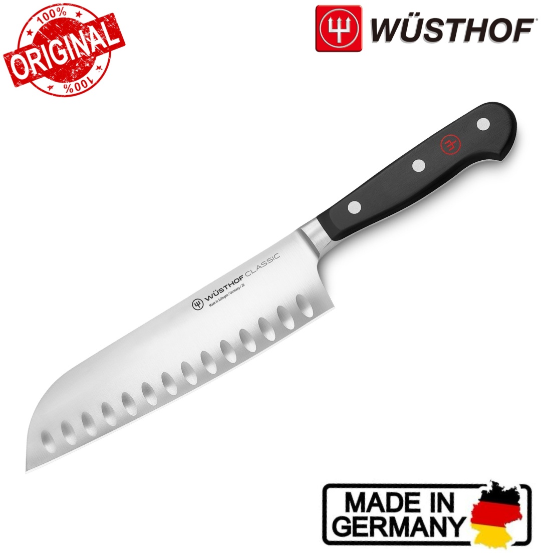 Нож поварской WUSTHOF Classic Hollow Edge Santoku, лезвие: углеродистая сталь 1 шт