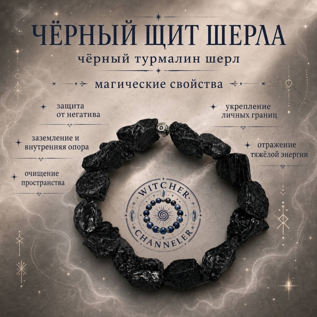 Браслет длина 19 см натуральный камень, шерл, турмалин, турмалин