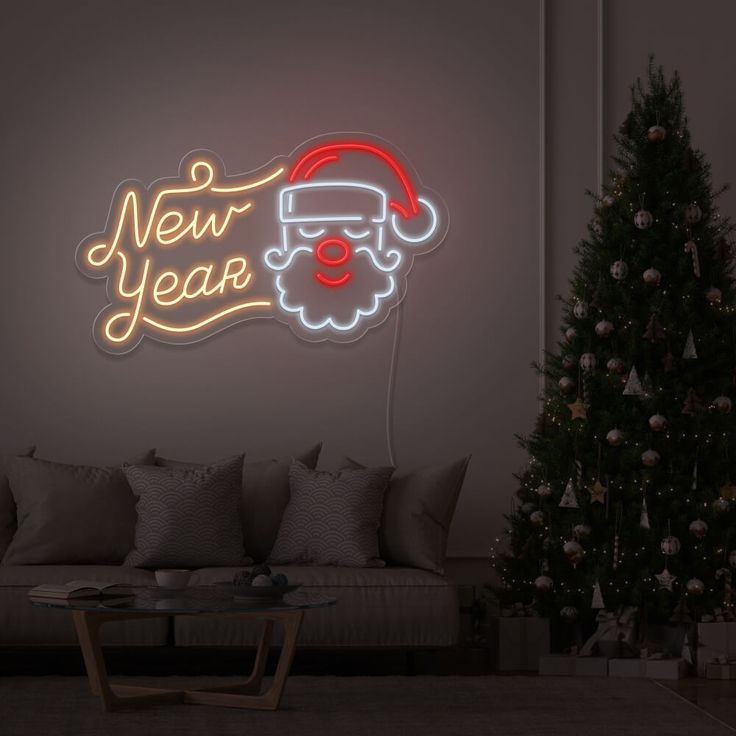 Неоновая вывеска настенный New Year, теплый белый, холодный белый, красный