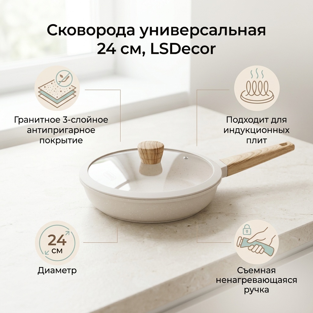 Сковорода LSDecor kz 24 см с антипригарным покрытием, алюминий