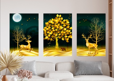 Room Art KZ модульная картина Золотое дерево и олени 180x90 см