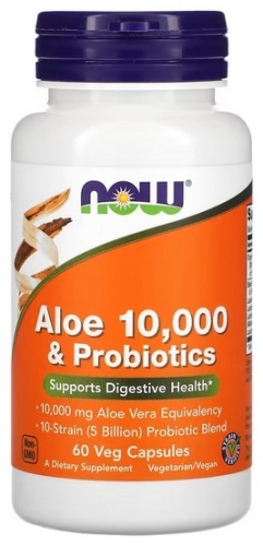 NOW Aloe 10000 & Probiotics (алоэ с пробиотиками) капсулы 60 шт