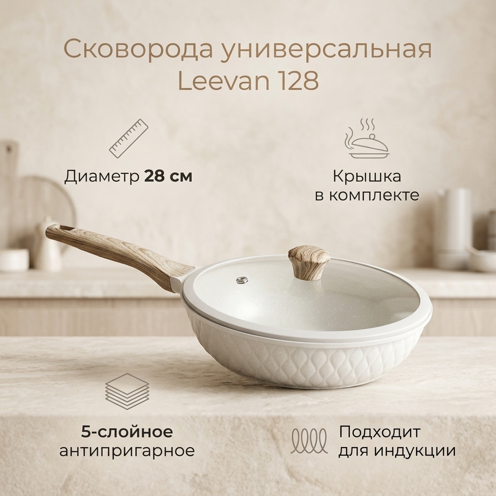 Сковорода Leevan 28 см с антипригарным покрытием, сталь