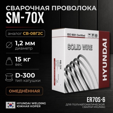 Сварочная проволока Hyundai сплошное сечение 1.2 мм, арт.SM-70X