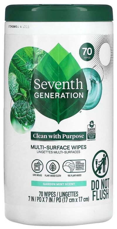 Влажные салфетки Seventh Generation для различных поверхностей, садовая мята 70 шт