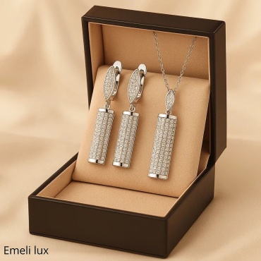 Компллект Emeli lux 2578 вес 1.5 г серебро, фианит