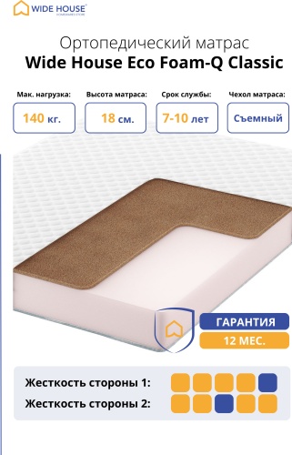 Матрас WIDE HOUSE Eco Foam-Q Classic, 180x200x18 см