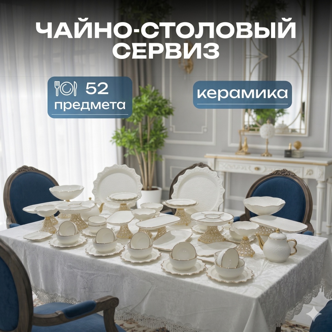 Сервиз на 12 персон Baytabaq BH-52, предметов: 52, чайно-столовый, керамика