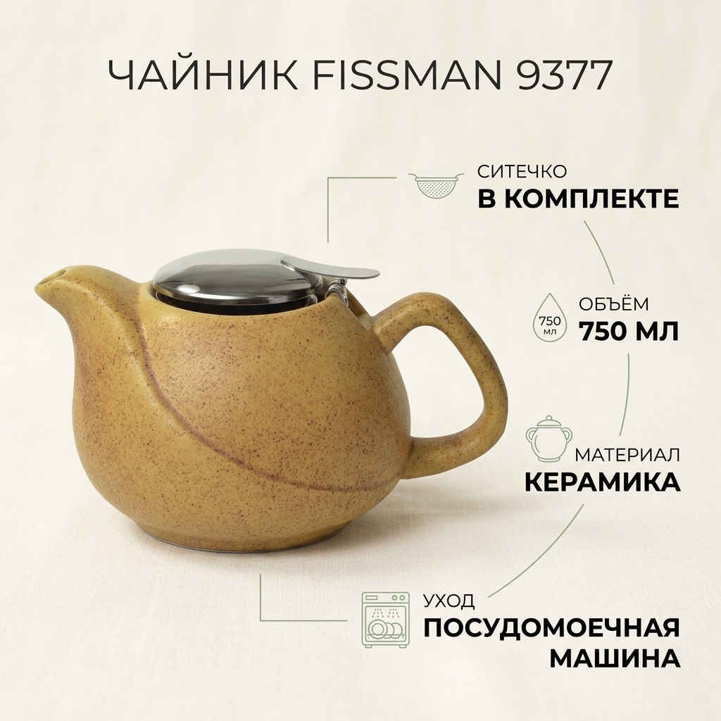 Чайник Fissman 9377 0.75 л, керамика