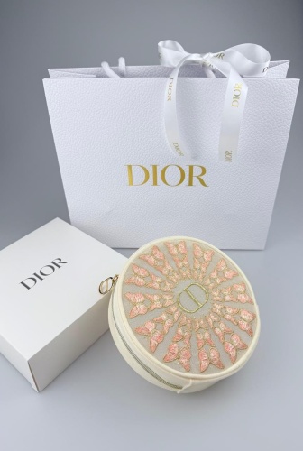 Dior косметичка текстиль, нейлон бежевый, розовый 15X4.5 см