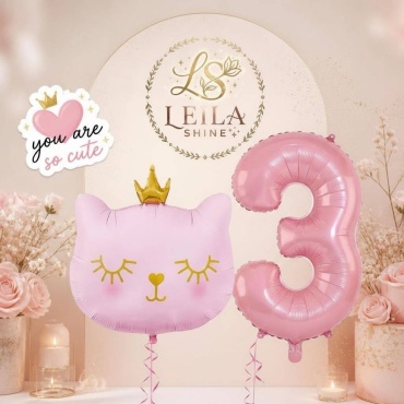 Набор воздушных шаров Leila Shine Цифра 3 и кошка 2 шт, розовый