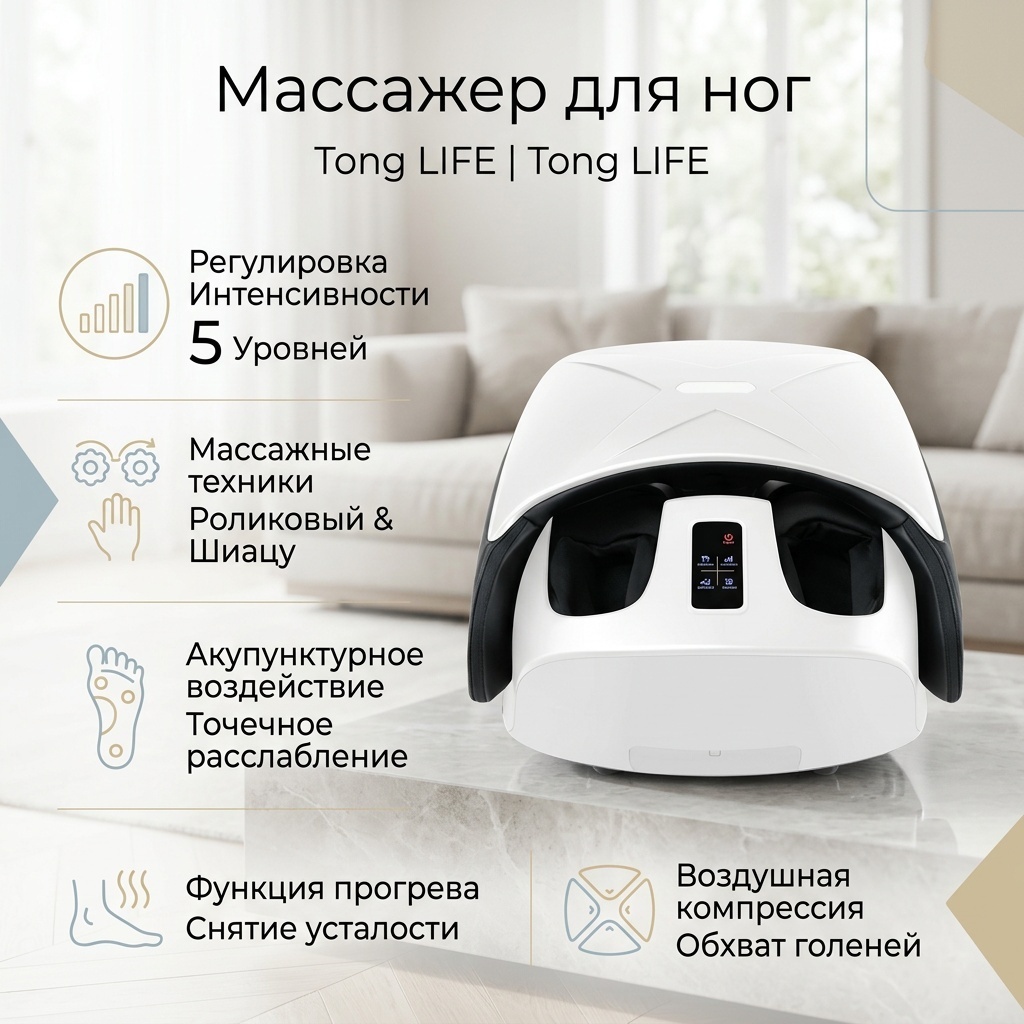 Массажер Tong LIFE напольный акупунктурный, вибрационный, разогревающий, шиацу, вакуумный, роликовый
