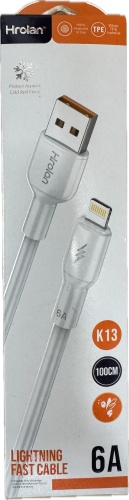Кабель Hrolan USB 3.0 (F), Lightning, 1 м, K13 6A белый