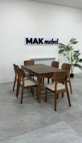 Комплект Комплект MADO, стол 140х80 см + 6 стульев, коричневый