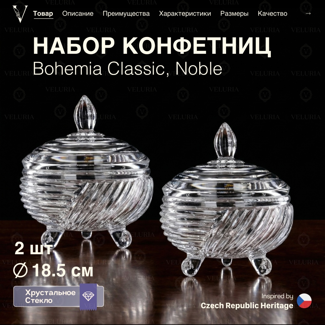 VELURIA конфетница «Noble» Bohemia Classic 40902-185L-2 круглая 2 шт