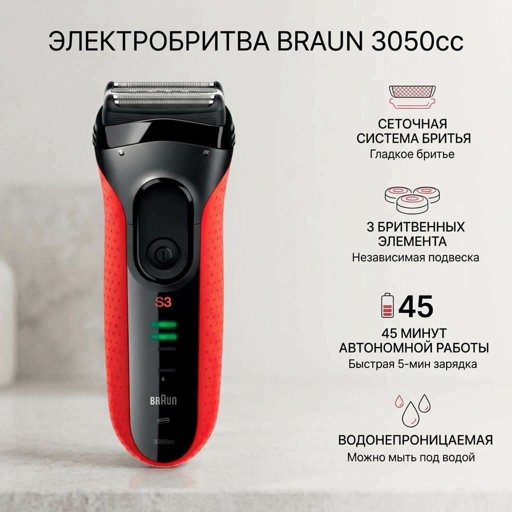 Электробритва Braun 3050CC 3 сеточная
