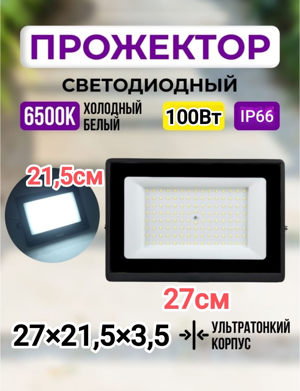 Прожектор на дуге крепления LOBRUN 100 Вт, холодный белый