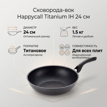 Сковорода Happycall Titanium IH 24 см с антипригарным покрытием, сталь