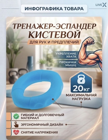 Кистевой LIVEX Эспандер полу овальный голубой 1 шт 20 кг