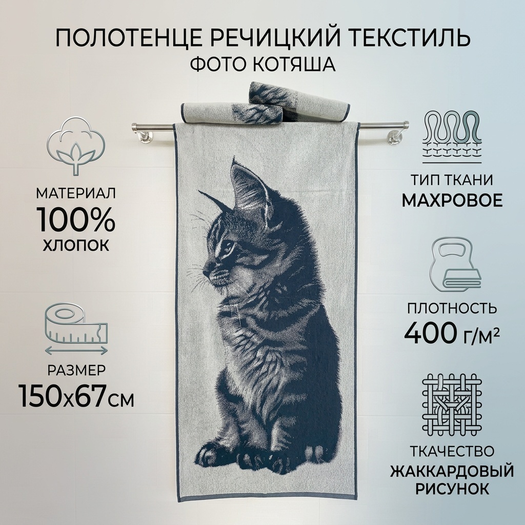 Полотенце Речицкий текстиль 150x67 см, хлопок, 1 шт,