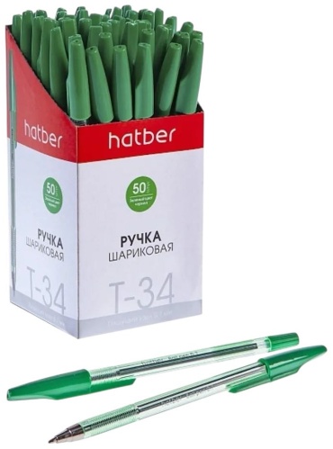 Ручка шариковая Hatber T34 1 шт, 0.7 мм, цвет чернил зеленый