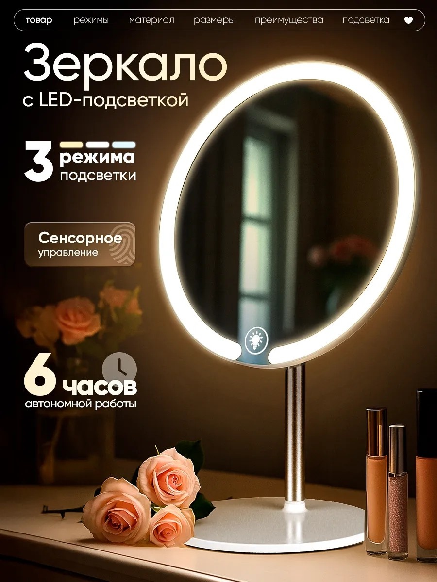 Зеркало настольное косметическое 17x17x24