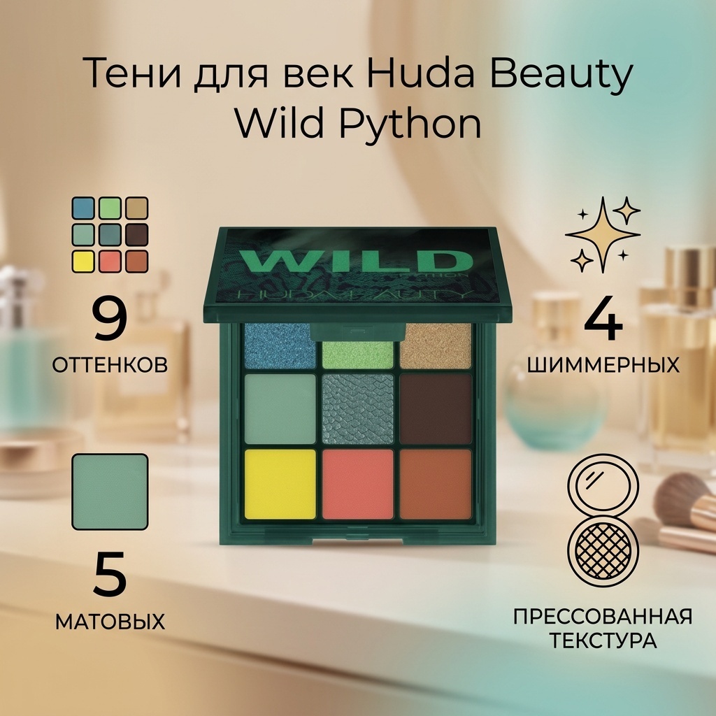 Huda Beauty тени прессованные Wild Python