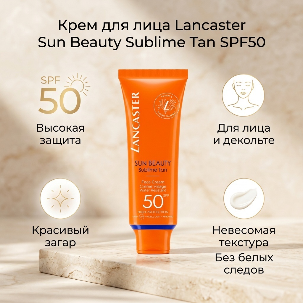 Lancaster крем Sun Beauty Sublime Tan Face Cream SPF50 для лица, для зоны декольте 50 мл