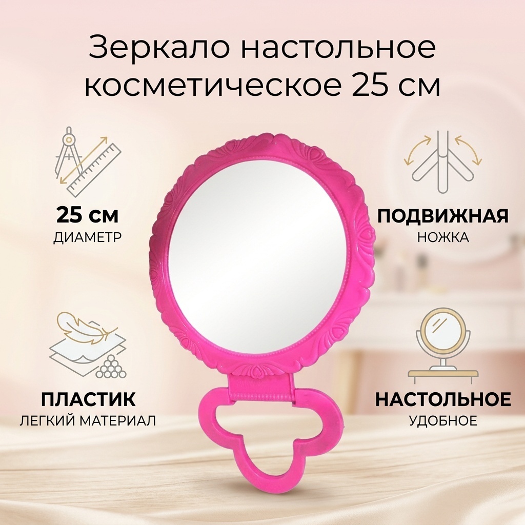 Зеркало настольное косметическое 25 см