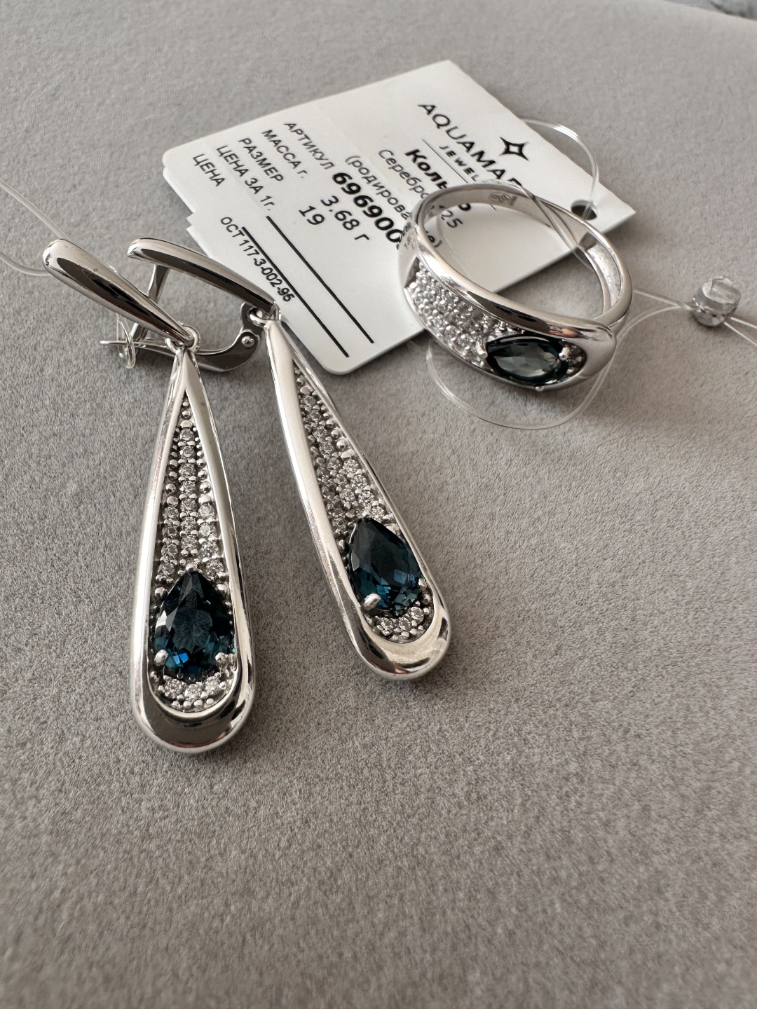 AQUAMARINE 6969008A.5/4783008A.5 вес 10.13 г серебро, фианит, топаз