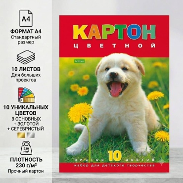 Цветной картон ХАТБЕР-М Hatber Eco, глянцевый, мелованный, металлизированный, односторонний А4, 10 л