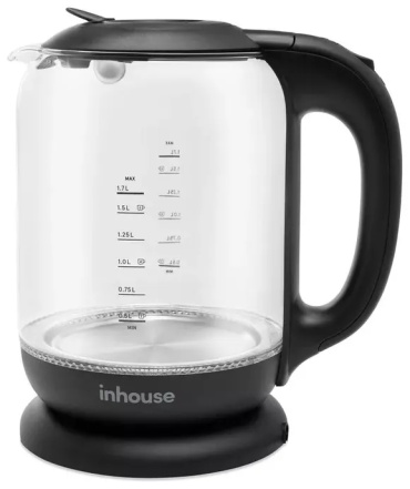 Электрочайник Inhouse 169777288 прозрачный, черный
