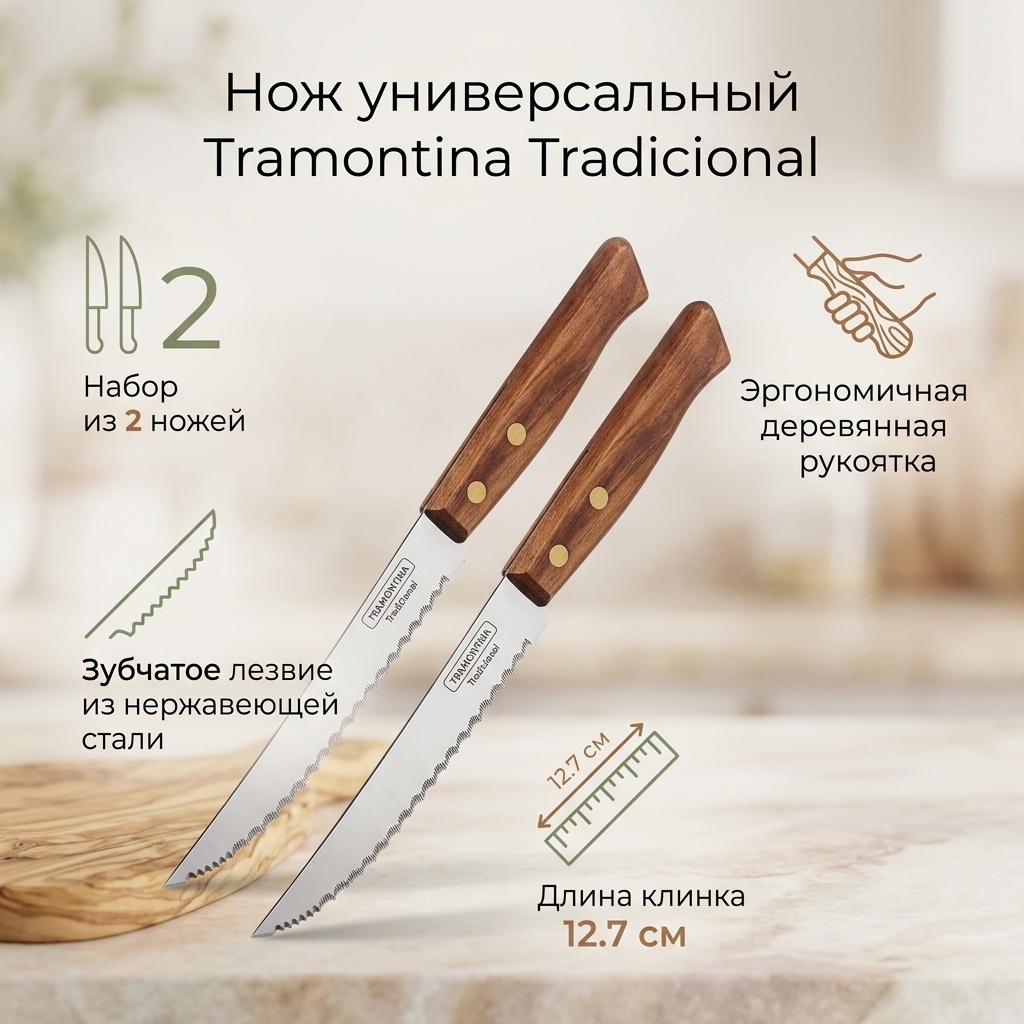 Нож универсальный Tramontina, лезвие: нержавеющая сталь 2 шт