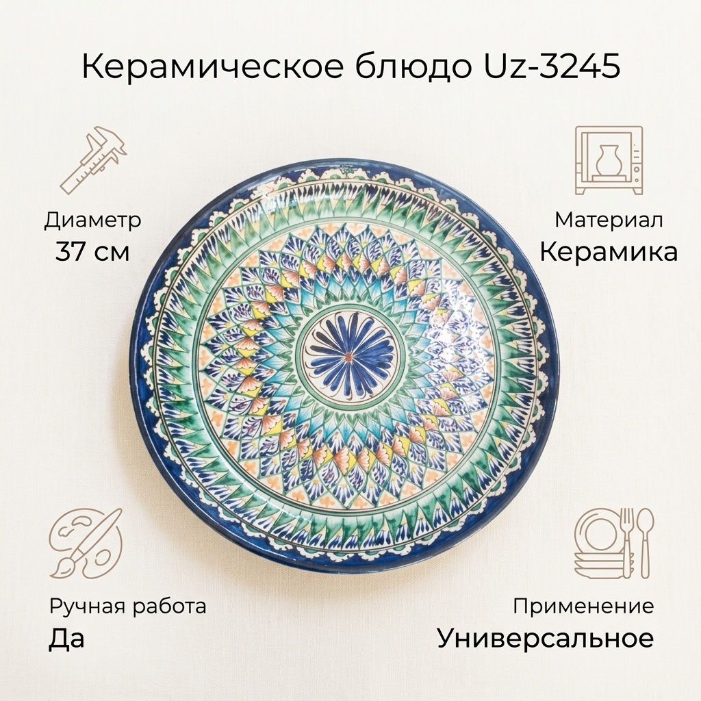 Блюдо Узбекская посуда 37х37 см, керамика, 1 шт
