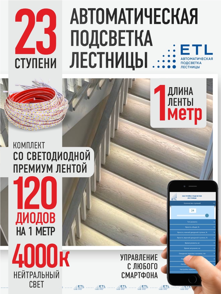 Светодиодная лента ETL дневной 23 м