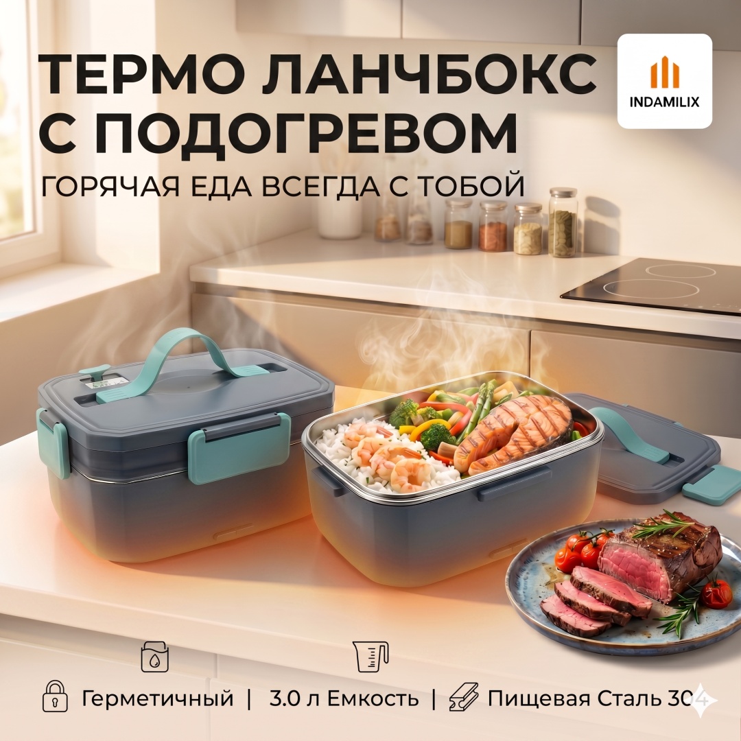 INDAMILIX термо ланч-бокс 370578370 1 шт, нержавеющая сталь, силикон