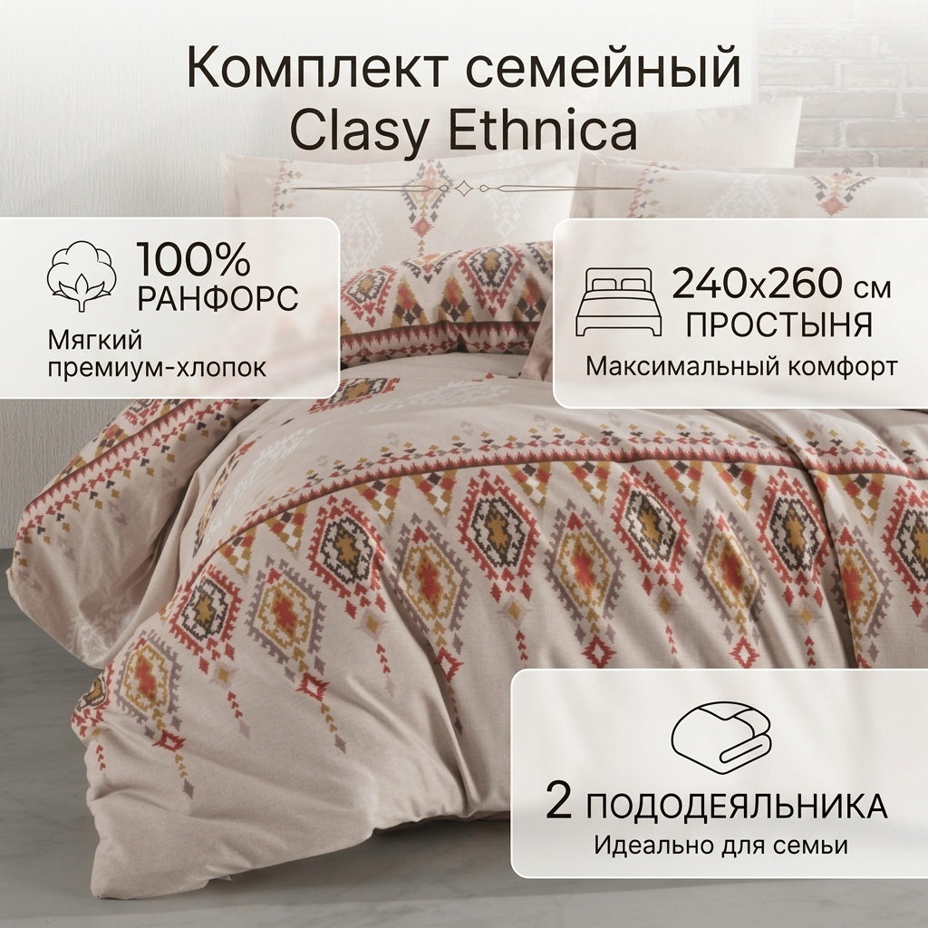 Комплект Clasy Ethnica семейный ранфорс, 2 наволочки: 50x70 см