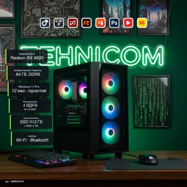 Tehnicom i3-14100F / RX 6600 8 Гб / 64 Гб / 4000 Гб HDD+SSD 512 Гб / Win 11 Pro