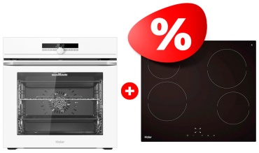 Haier HOQ-F6CASGW белый + варочная поверхность Haier HHY-C64NVTB