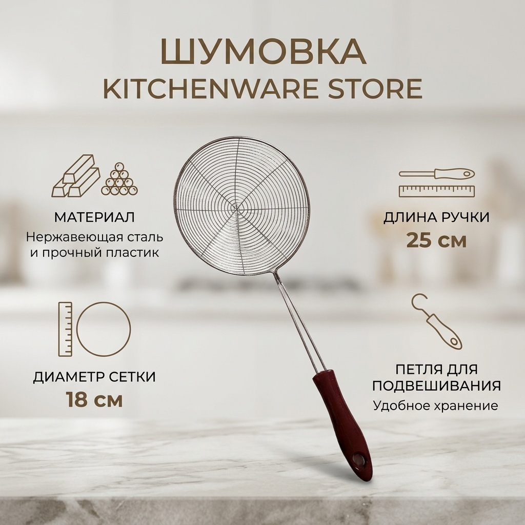 Шумовка KITCHENWARE STORE нержавеющая сталь, пластик, 1 шт